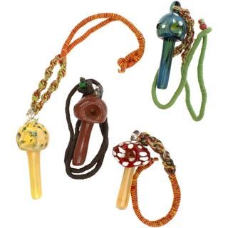 Glass Mushroom Necklace Pipe &ndash; Wearable Festival Pipe on Hemp Cord