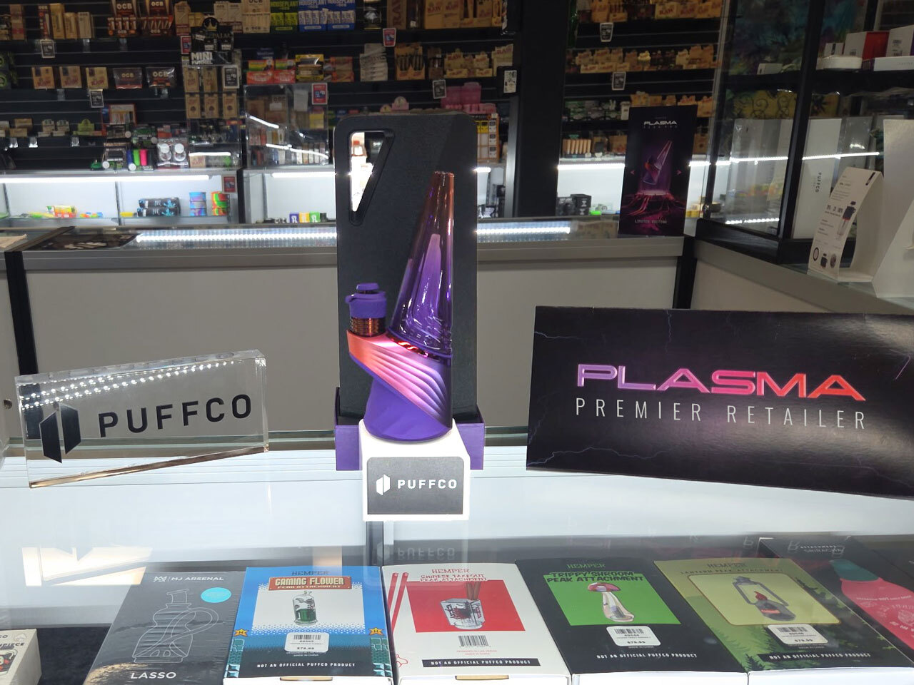 Puffco Peak Pro Plasma display at Waterbeds 'n' Stuff in Lewis Center.