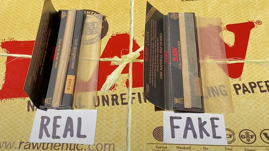 Comparison of real RAW paper curling naturally in the sun versus fake RAW paper which stays straight.